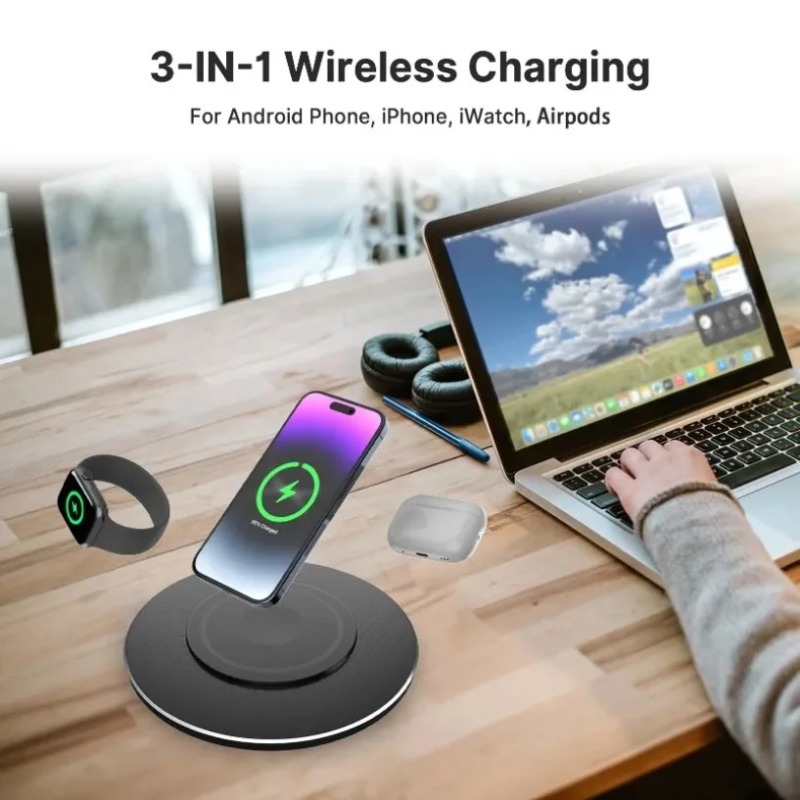 Wireless Charger 3 In 1 - Cargador inalámbrico compacto 3 en 1